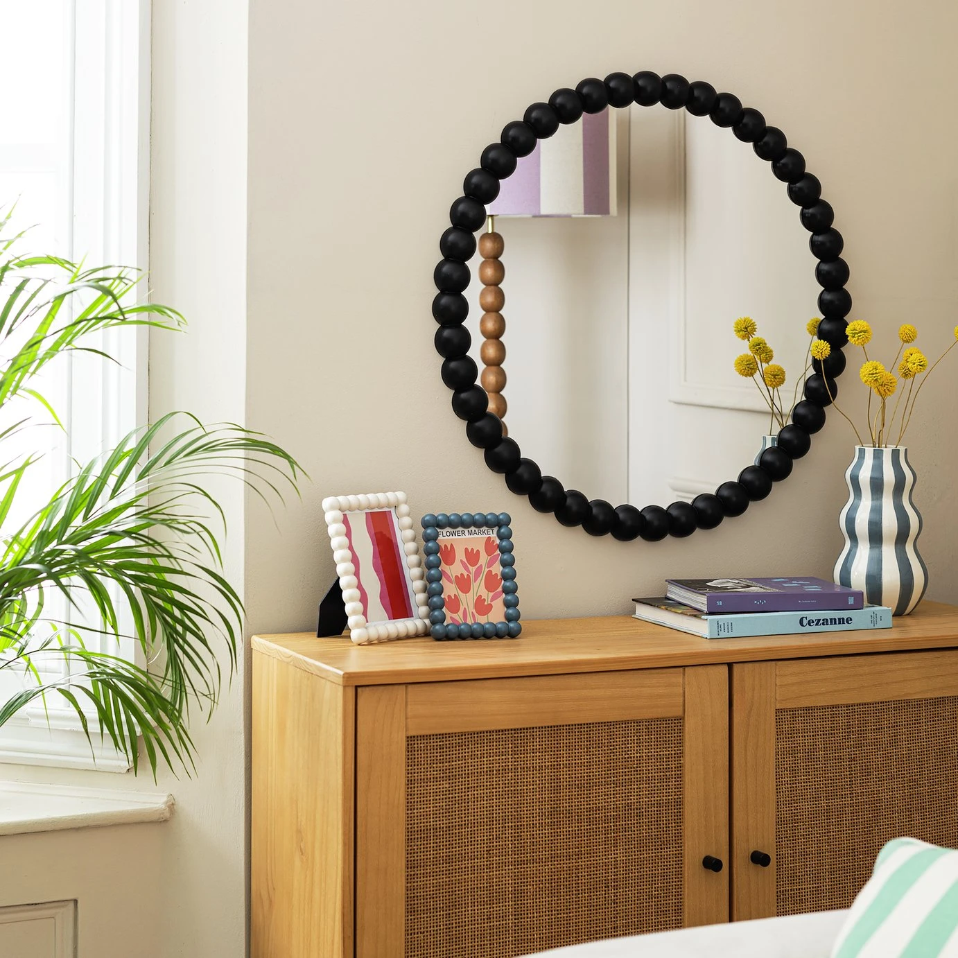 Habitat Beaded Round Wall Mirror - Black - 70x70cm 2 Habitat Beaded Round Wall Mirror - Black - 70x70cm - Image 2