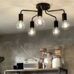 Habitat Rayner Steel 5 Light LED Flush Ceiling Light - Black