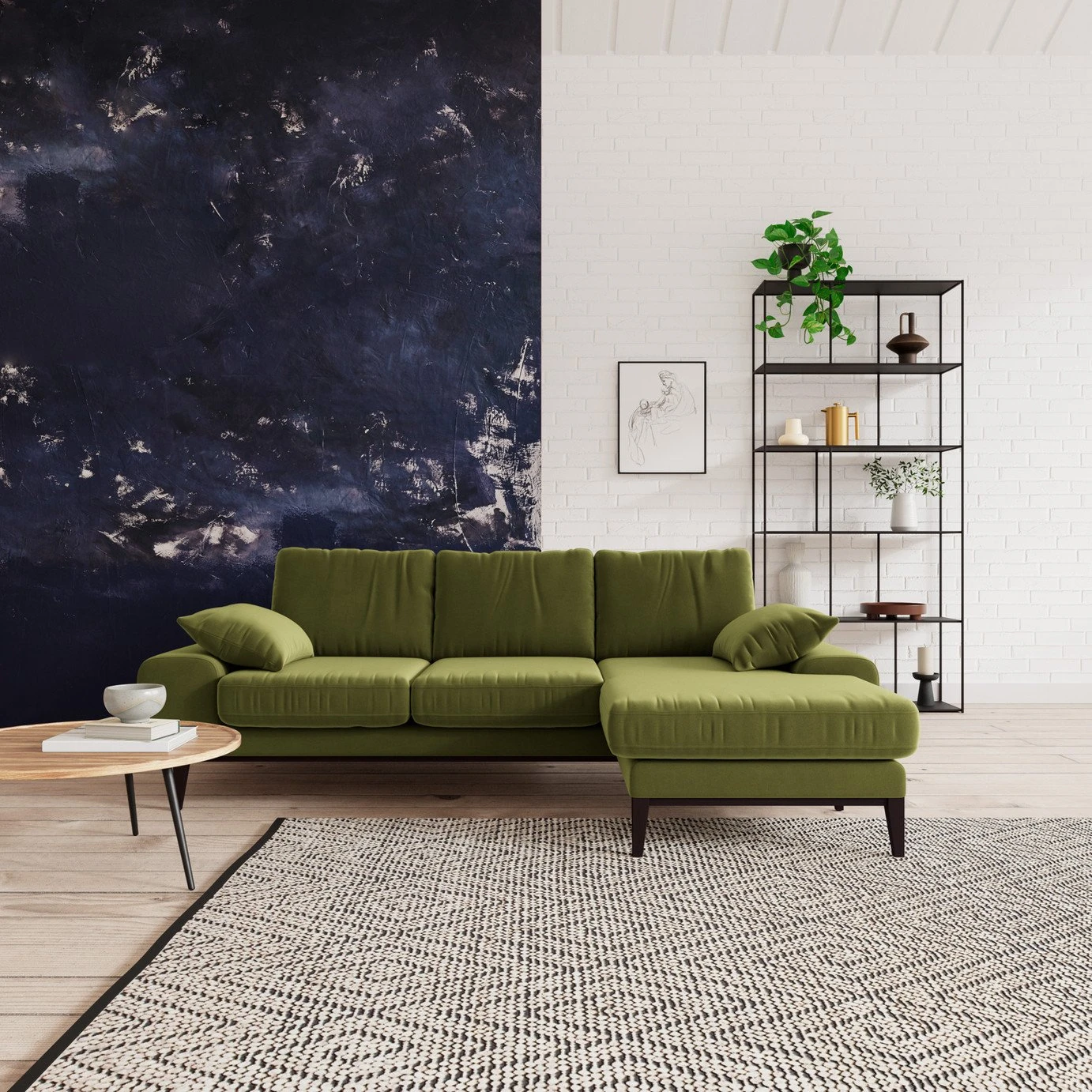 Swoon Tulum Velvet Right Hand Corner Sofa - Fern Green 2 Swoon Tulum Velvet Right Hand Corner Sofa - Fern Green - Image 2