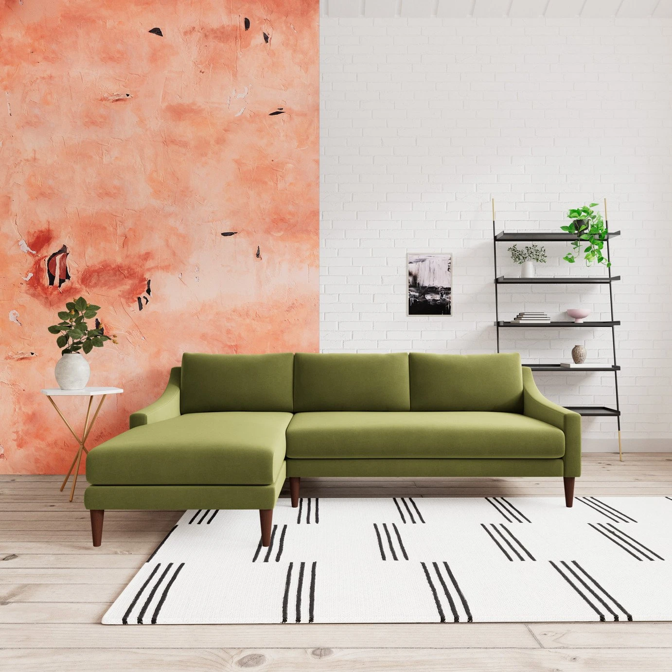 Swoon Turin Velvet Left Hand Corner Sofa - Fern Green 2 Swoon Turin Velvet Left Hand Corner Sofa - Fern Green - Image 2