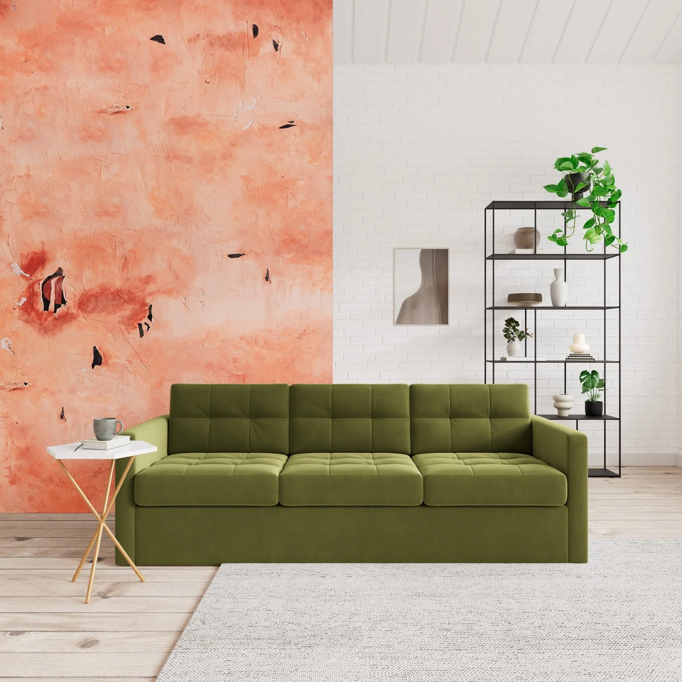 Swoon Berlin Velvet 3 Seater Sofa Bed - Fern Green 2 Swoon Berlin Velvet 3 Seater Sofa Bed - Fern Green - Image 2