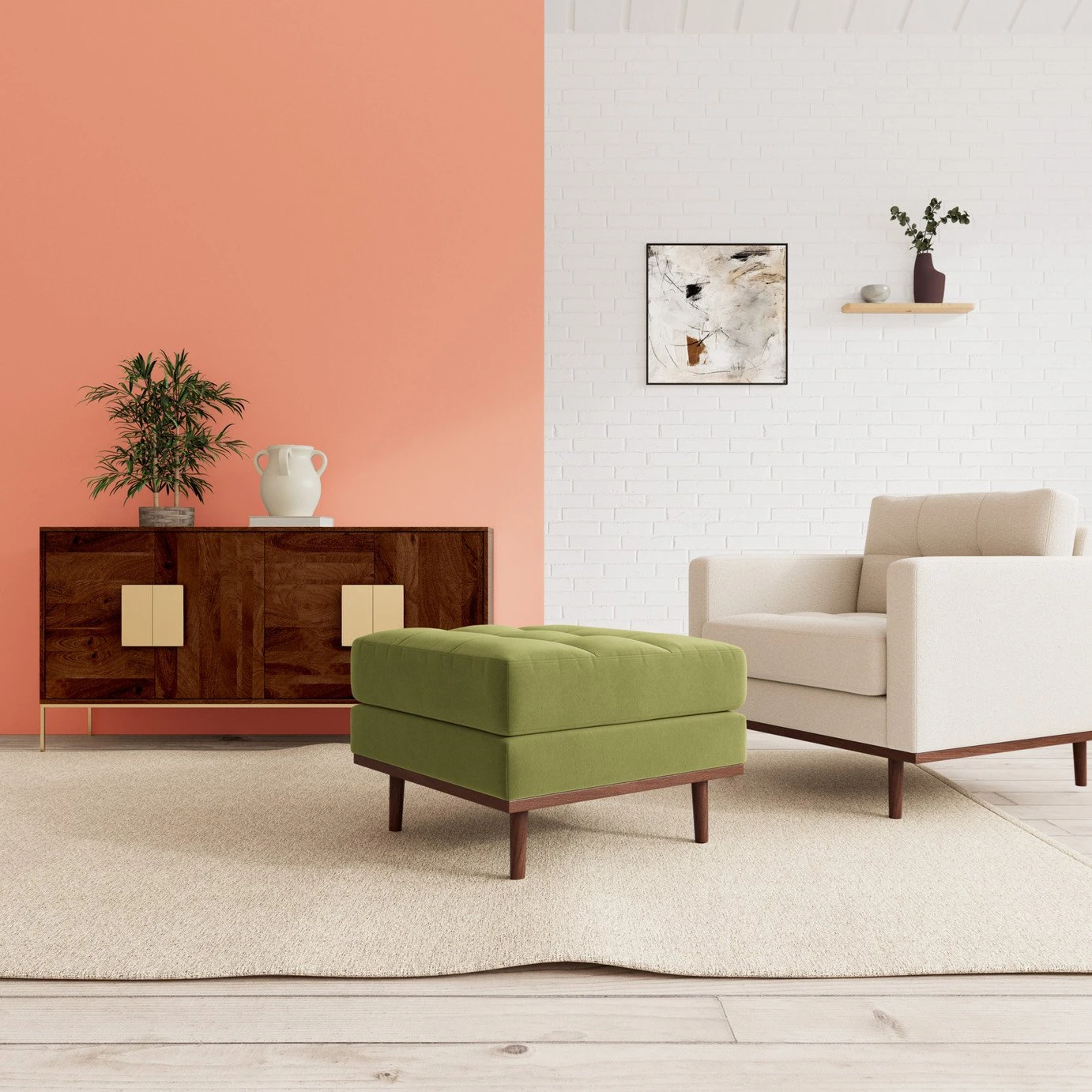 Swoon Berlin Velvet Ottoman Footstool - Fern Green 2 Swoon Berlin Velvet Ottoman Footstool - Fern Green - Image 2