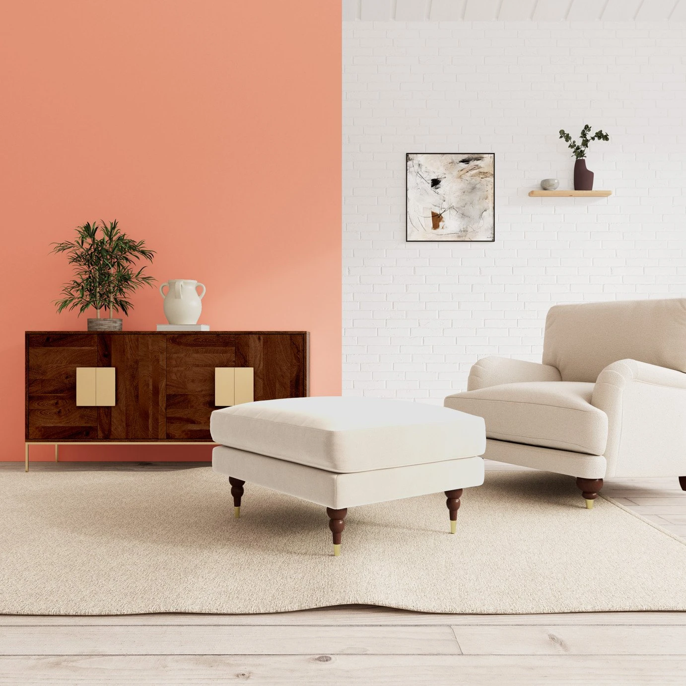 Swoon Charlbury Velvet Ottoman Footstool - Taupe 2 Swoon Charlbury Velvet Ottoman Footstool - Taupe - Image 2