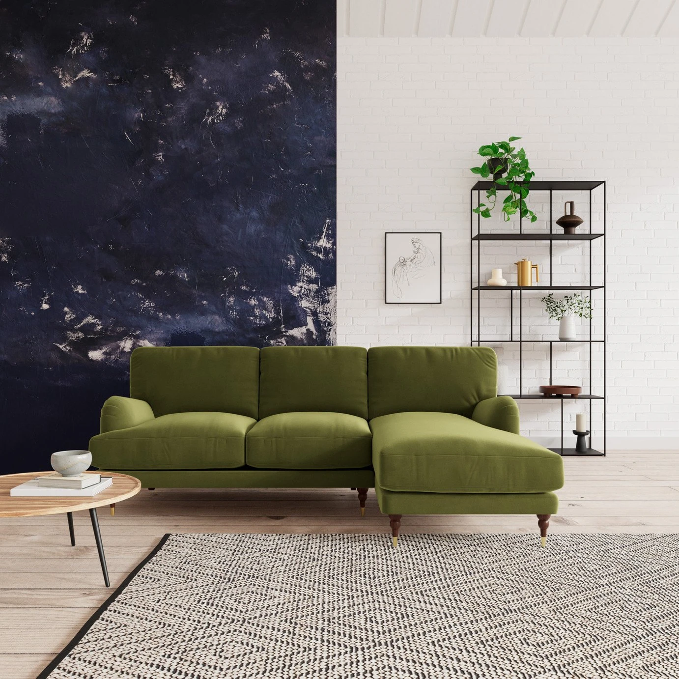 Swoon Charlbury Velvet Right Hand Corner Sofa - Fern Green 2 Swoon Charlbury Velvet Right Hand Corner Sofa - Fern Green - Image 2