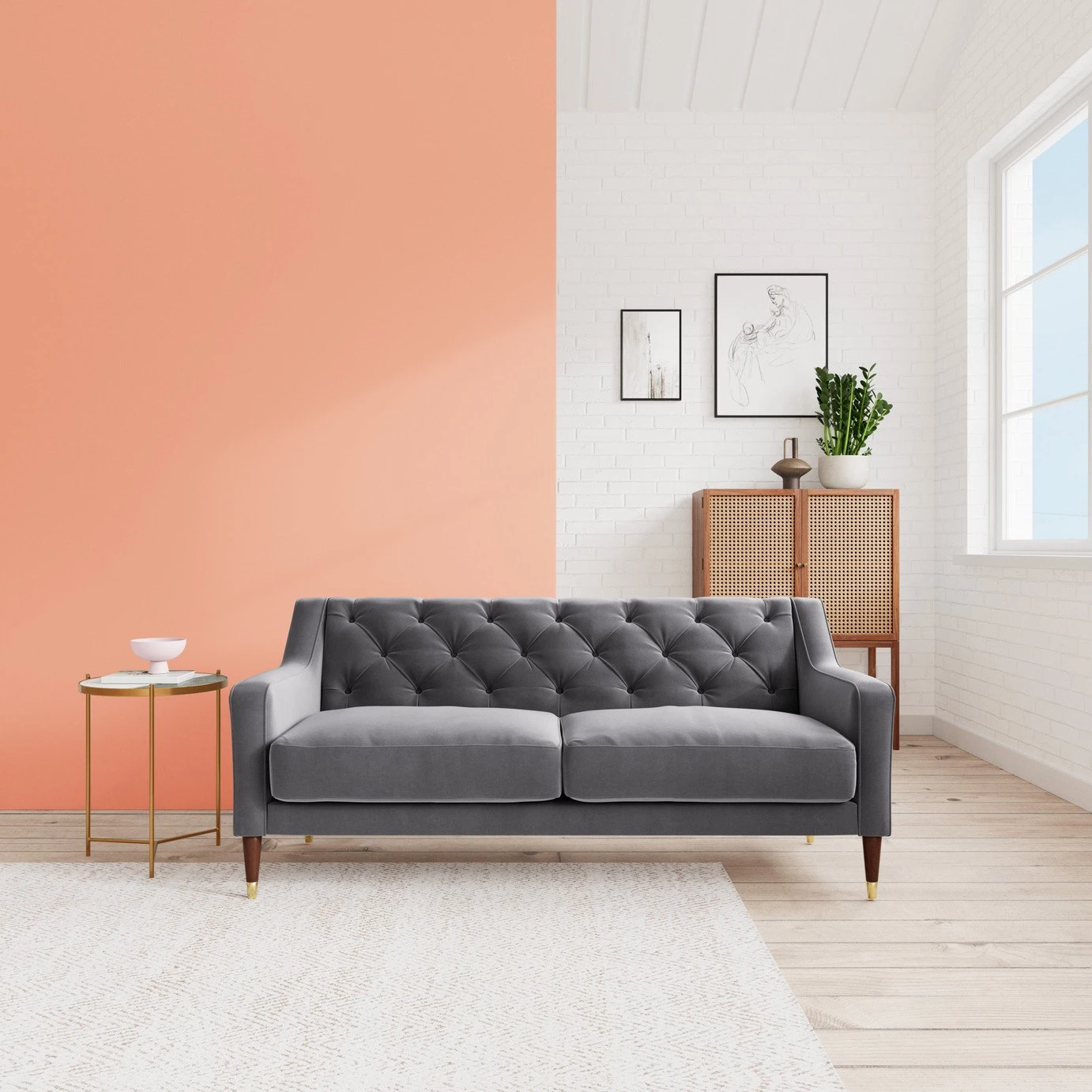 Swoon Pritchard Velvet 2 Seater Sofa - Granite Grey 2 Swoon Pritchard Velvet 2 Seater Sofa - Granite Grey - Image 2