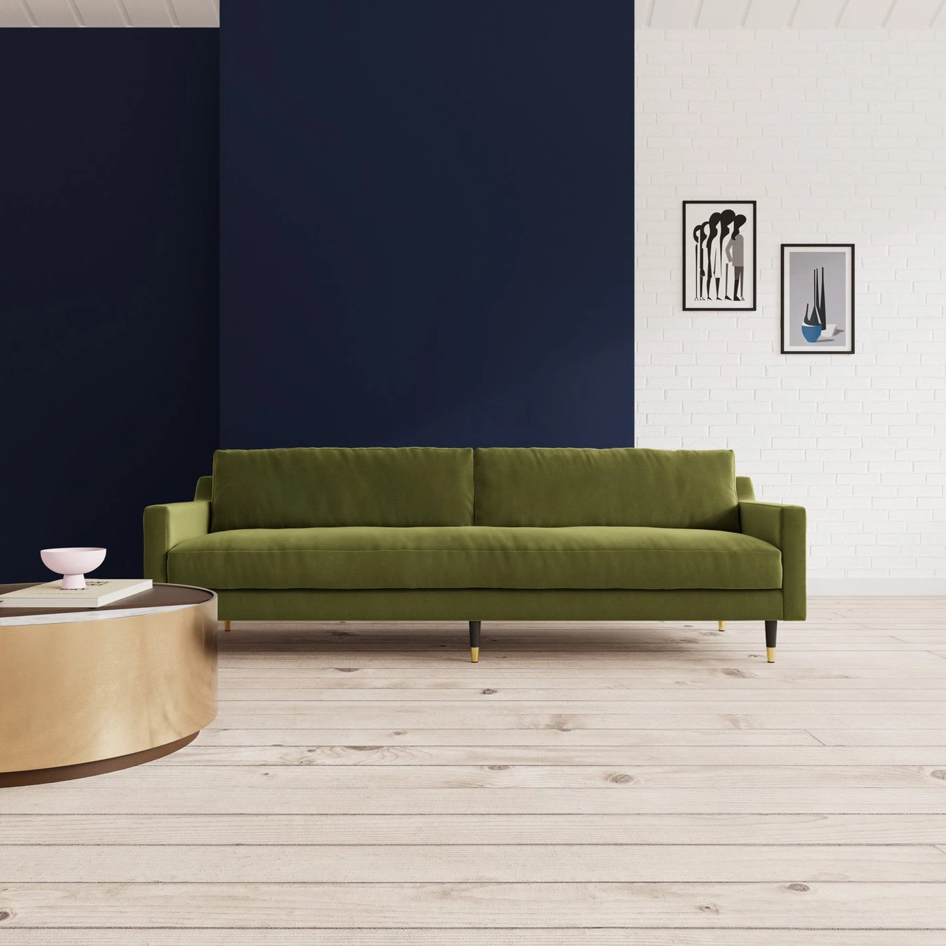 Swoon Rieti Velvet 4 Seater Sofa - Fern Green 2 Swoon Rieti Velvet 4 Seater Sofa - Fern Green - Image 2