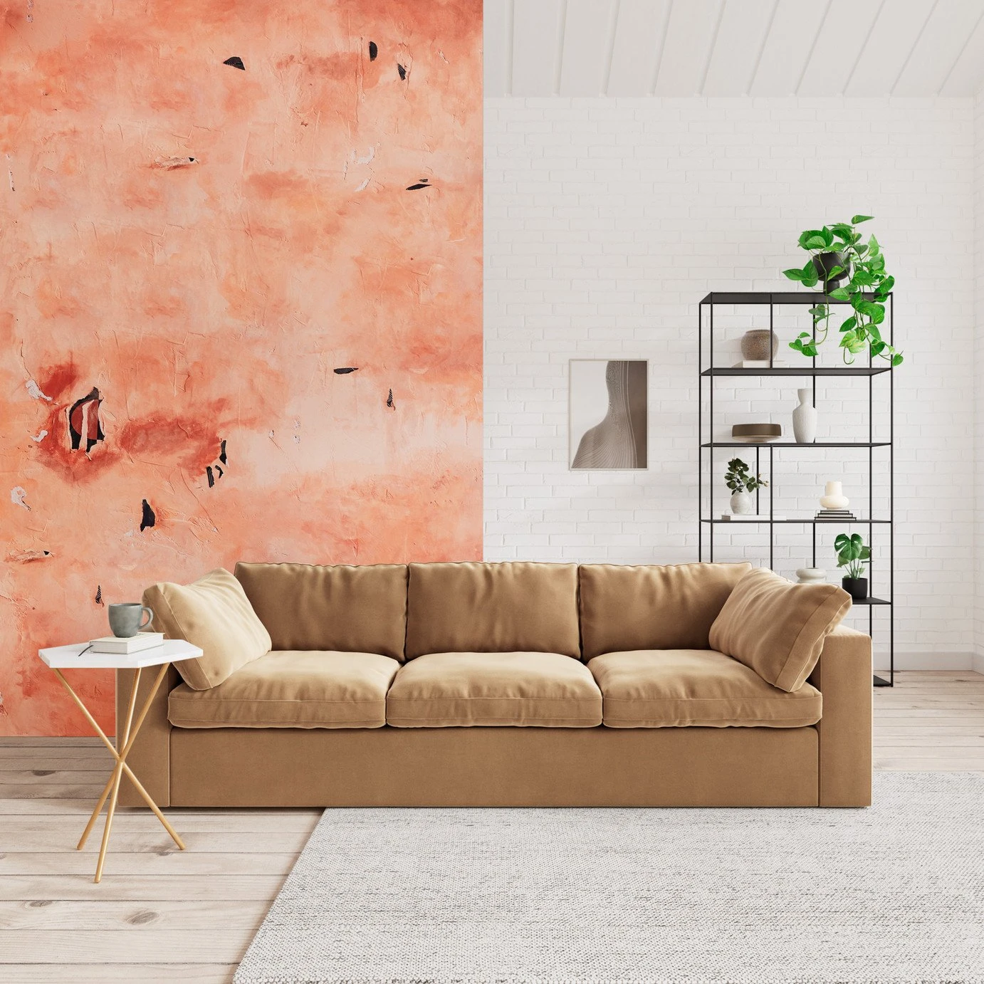 Swoon Seattle Velvet 3 Seater Sofa - Biscuit 2 Swoon Seattle Velvet 3 Seater Sofa - Biscuit - Image 2