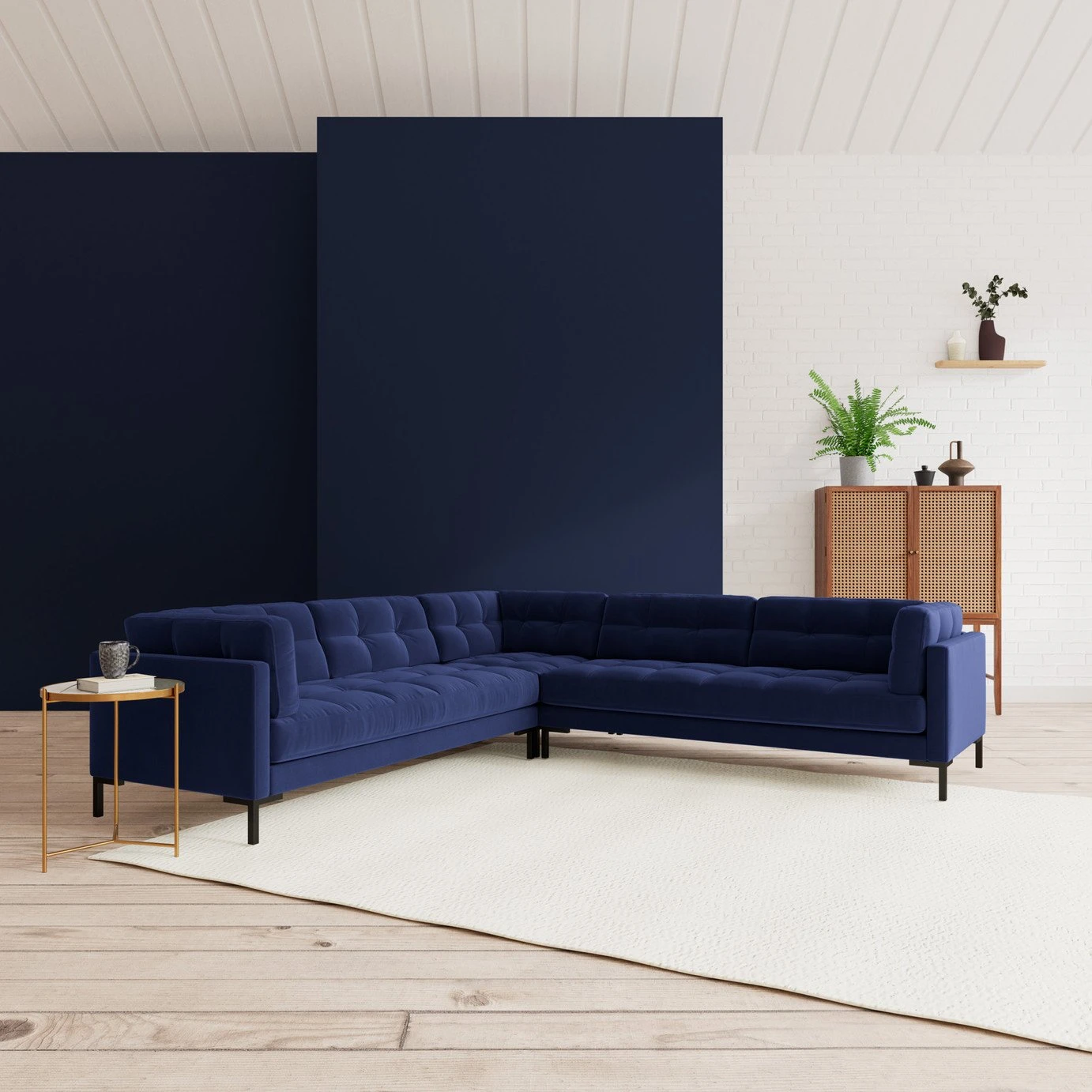Swoon Landau Velvet 5 Seater Corner Sofa - Ink Blue 2 Swoon Landau Velvet 5 Seater Corner Sofa - Ink Blue - Image 2