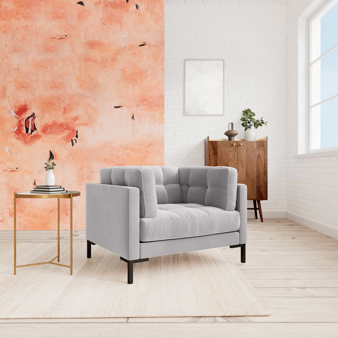 Swoon Landau Velvet Armchair - Silver Grey 2 Swoon Landau Velvet Armchair - Silver Grey - Image 2