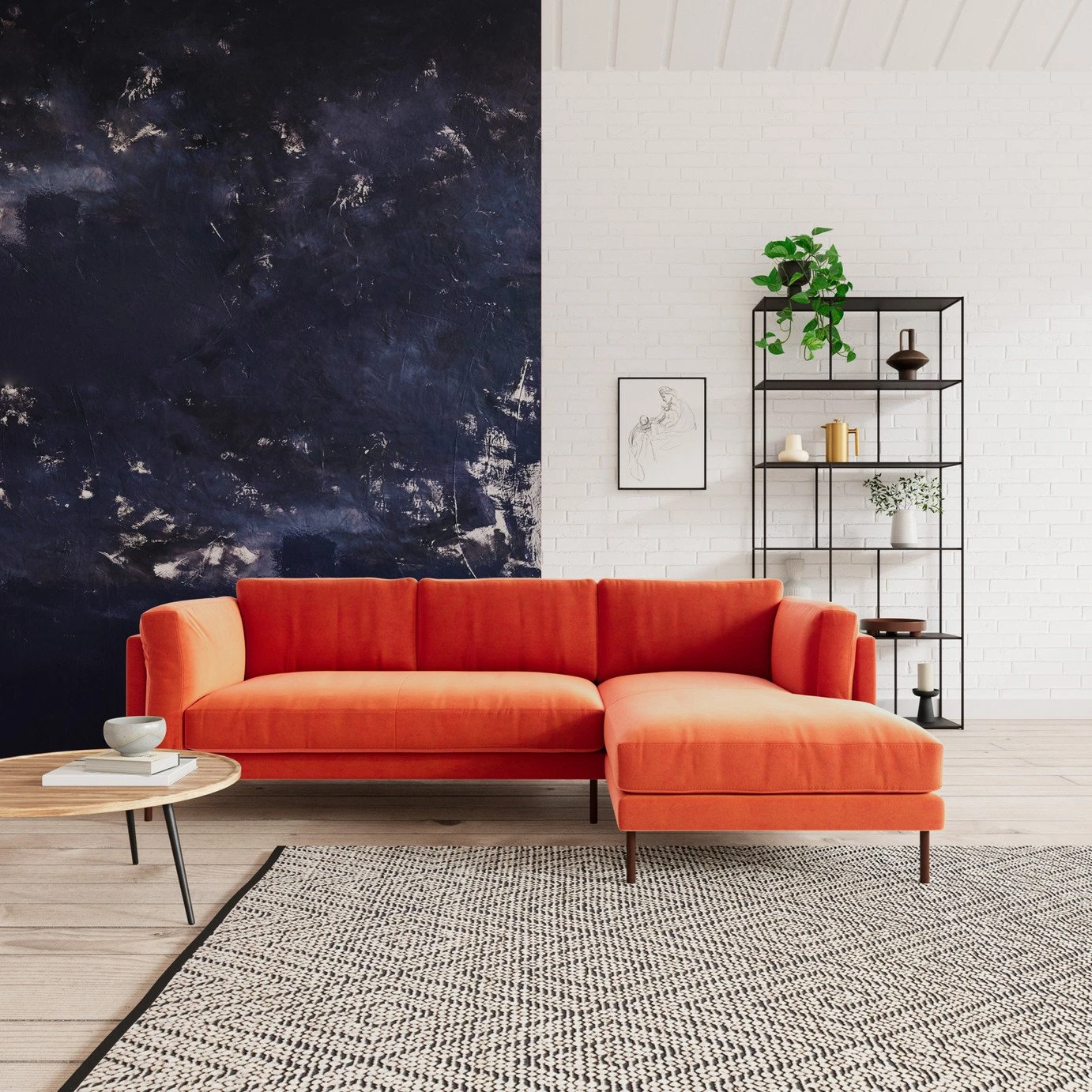 Swoon Munich Velvet Right Hand Corner Sofa - Burnt Orange 2 Swoon Munich Velvet Right Hand Corner Sofa - Burnt Orange - Image 2