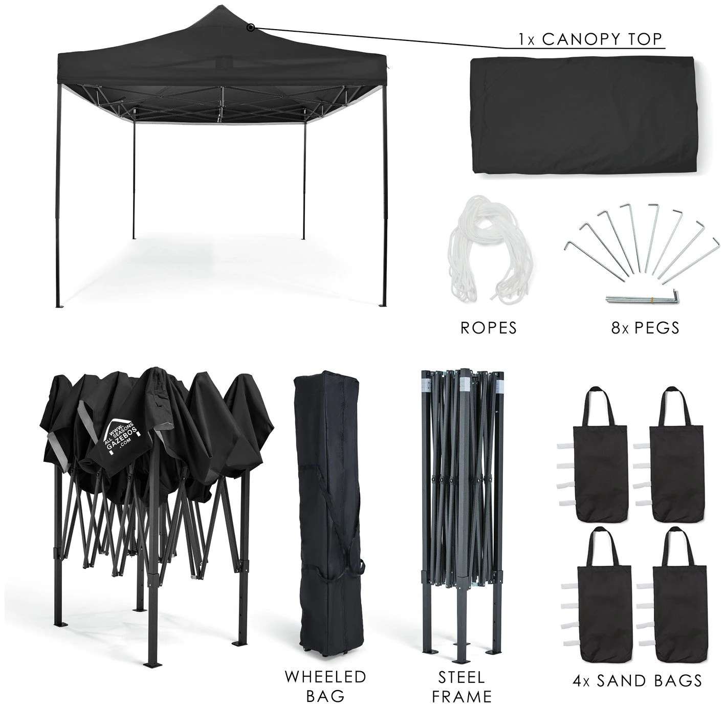 All Seasons 3m X 4.5m Garden Pop Up Gazebo - Black 3 All Seasons 3m X 4.5m Garden Pop Up Gazebo - Black - Image 3