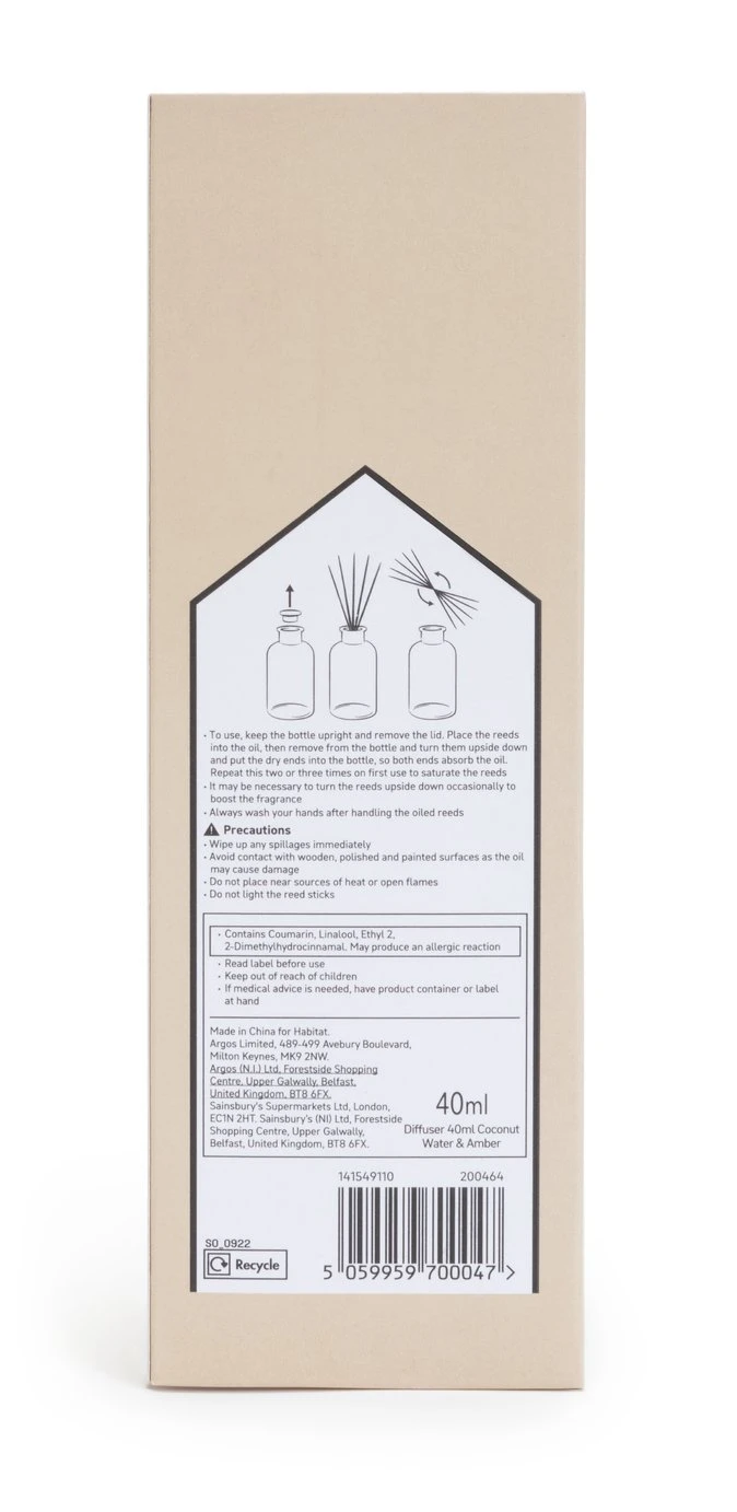 Habitat 90ml Diffuser & 180ml Refill - Coconut Water & Amber 3 Habitat 90ml Diffuser & 180ml Refill - Coconut Water & Amber - Image 3