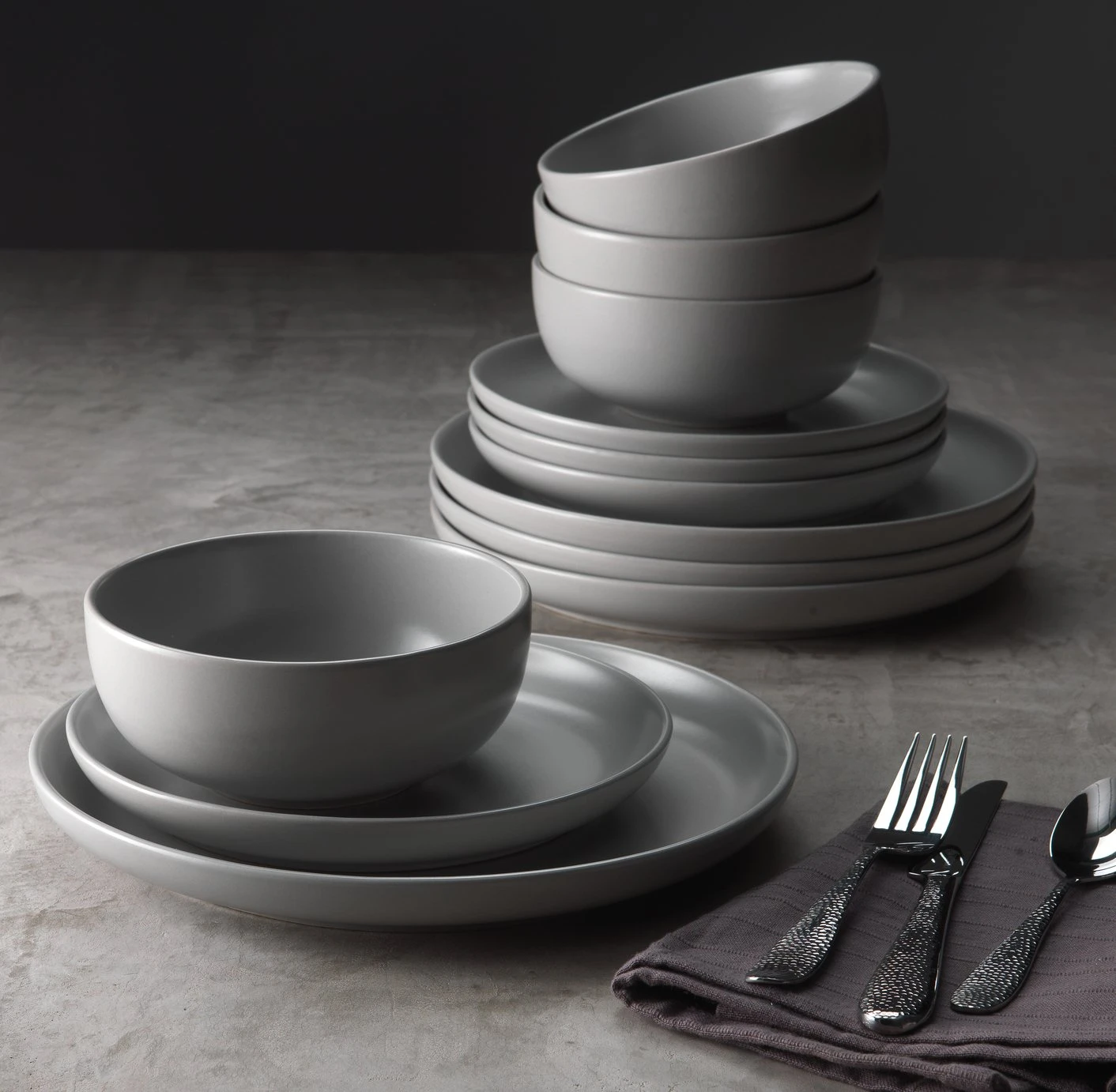Habitat 12 Piece Stoneware Dinner Set - Matt Grey 5 Habitat 12 Piece Stoneware Dinner Set - Matt Grey - Image 5