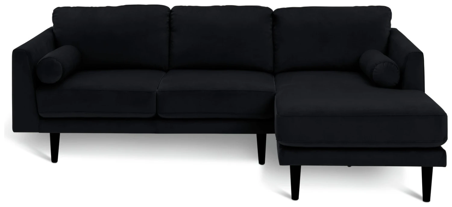 Habitat Jacob Velvet Right Hand Corner Sofa - Black 4 Habitat Jacob Velvet Right Hand Corner Sofa - Black - Image 4
