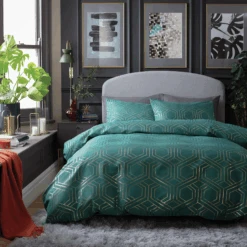 Habitat Geo Jacquard Teal Bedding Set - Double