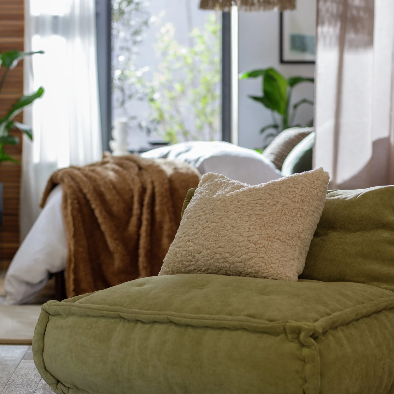 Habitat Faux Shearling Cushion - Oatmeal - 60X40cm 1 Habitat Faux Shearling Cushion - Oatmeal - 60X40cm