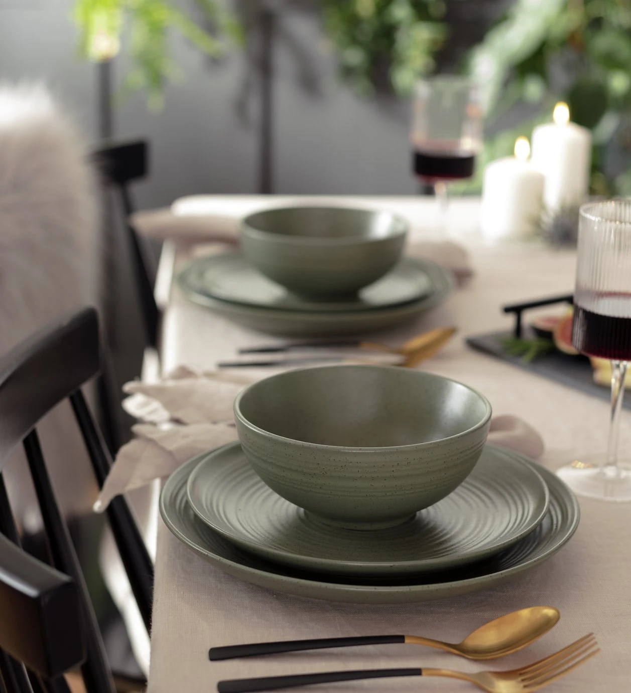 Habitat Textured Ripple 12 Piece Stoneware Dinner Set - Sage 2 Habitat Textured Ripple 12 Piece Stoneware Dinner Set - Sage - Image 2