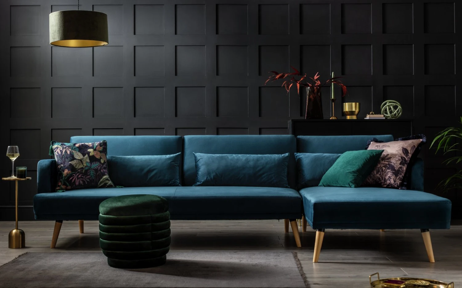 Habitat Andy Right Corner Velvet Clic Clac Sofa Bed - Navy 2 Habitat Andy Right Corner Velvet Clic Clac Sofa Bed - Navy - Image 2