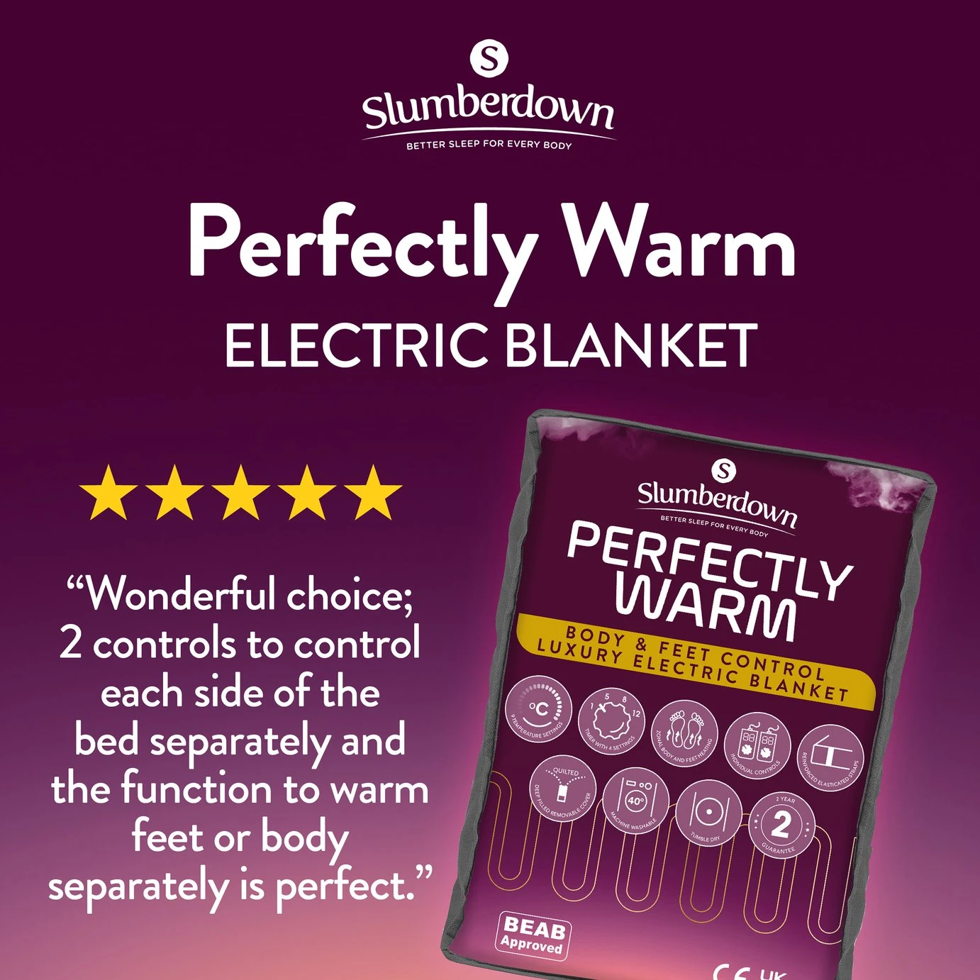 Slumberdown Perfeclty Warm Luxury Electric Blanket-Superking 2 Slumberdown Perfeclty Warm Luxury Electric Blanket-Superking - Image 2