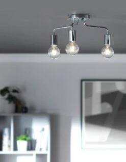 Habitat Rayner Steel 3 Light LED Flush Ceiling Light -Chrome -Cooking and dining Shop 8113621 R Z002C