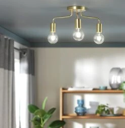 Habitat Rayner Steel 3 Light LED Flush Ceiling Light - Brass -Cooking and dining Shop 9048946 R Z002C