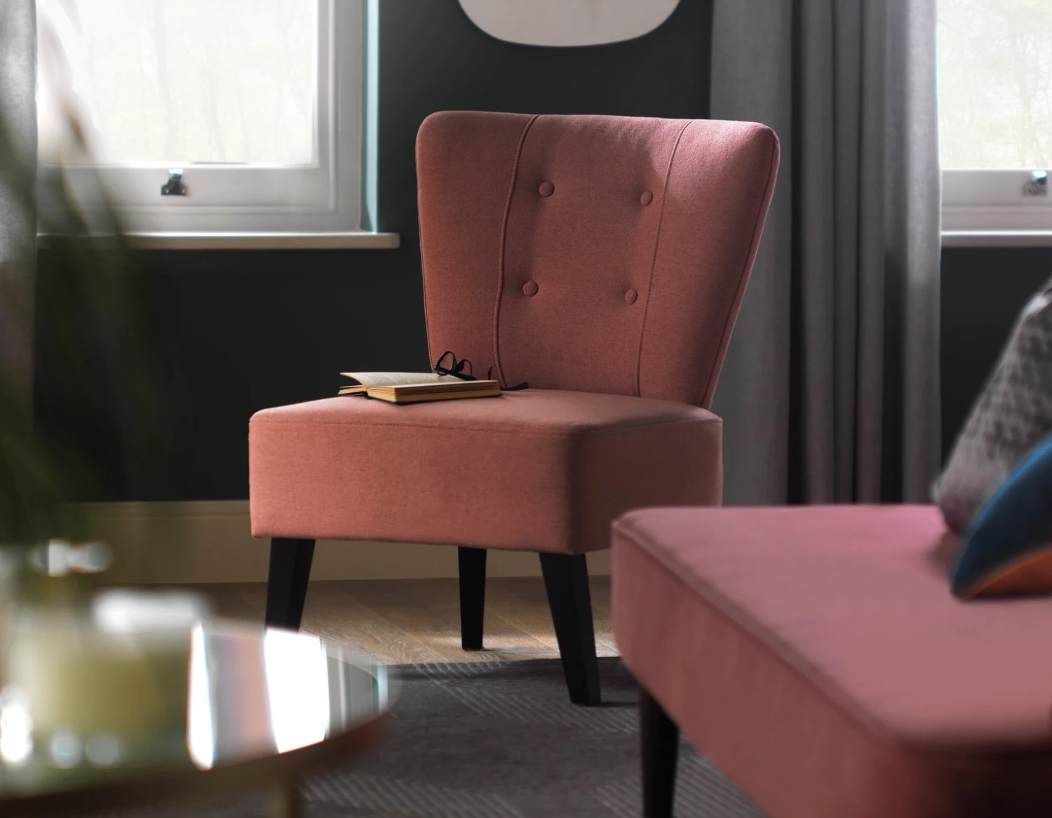 Habitat Delilah Fabric Cocktail Chair - Light Grey 2 Habitat Delilah Fabric Cocktail Chair - Light Grey - Image 2