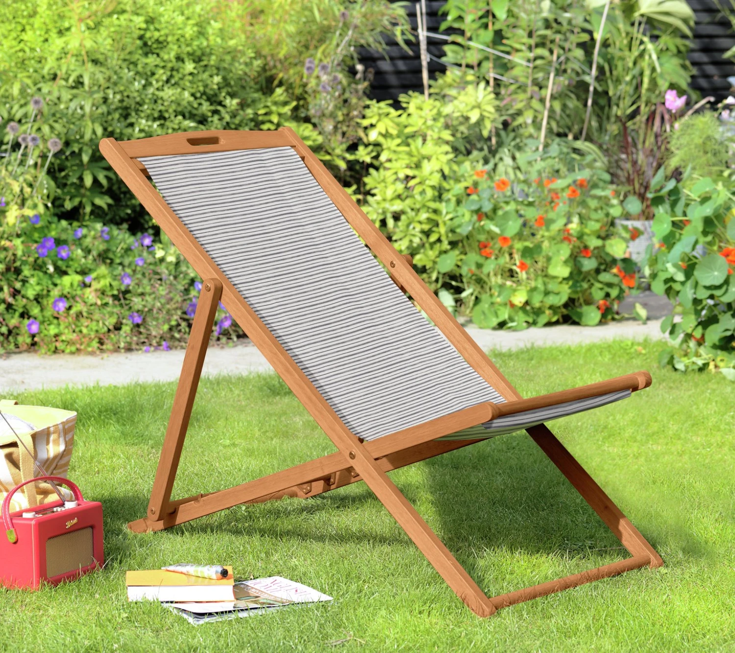 Habitat Folding Wooden Garden Deck Chair - Grey 2 Habitat Folding Wooden Garden Deck Chair - Grey - Image 2