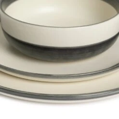Habitat Stripe 12 Piece Stoneware Dinner Set - Multicoloured -Cooking and dining Shop 9360992 R Z001B