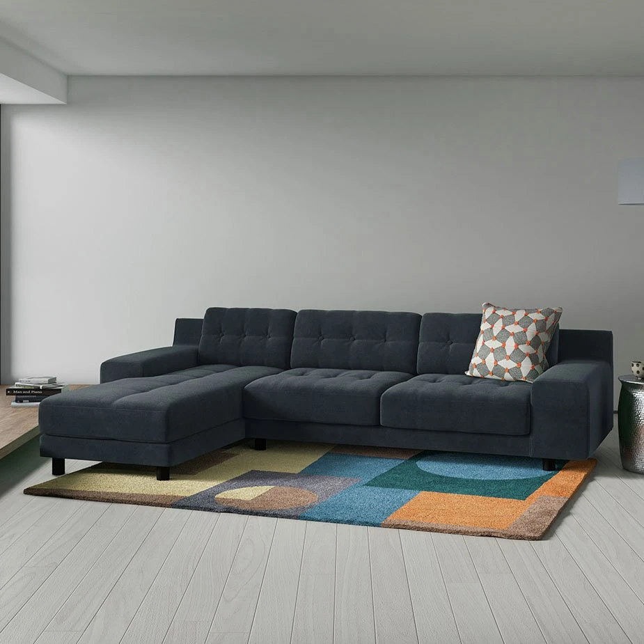 Habitat Hendricks Velvet Left Hand Corner Chaise Sofa-Green 2 Habitat Hendricks Velvet Left Hand Corner Chaise Sofa-Green - Image 2