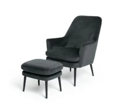 Habitat Celine Velvet Wingback Chair With Footstool-Charcoal -Cooking and dining Shop 9401019 R Z002A
