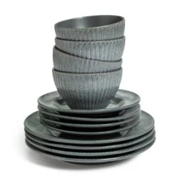 Habitat 12 Piece Stoneware Felicity Dinner Set - Blue -Cooking and dining Shop 9410251 R Z006A