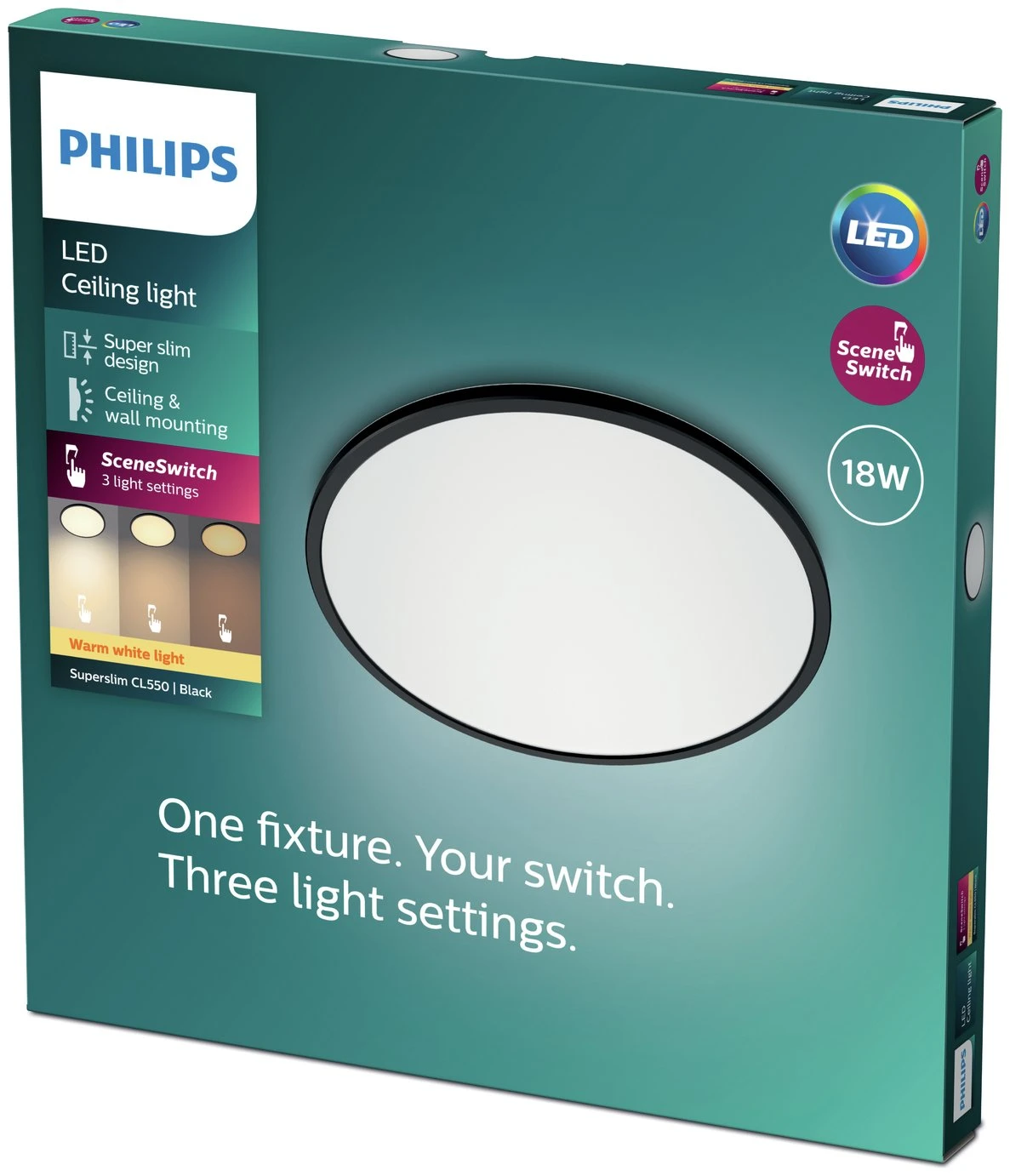 Philips Super Slim Flush To Ceiling Light - Black 2 Philips Super Slim Flush To Ceiling Light - Black - Image 2
