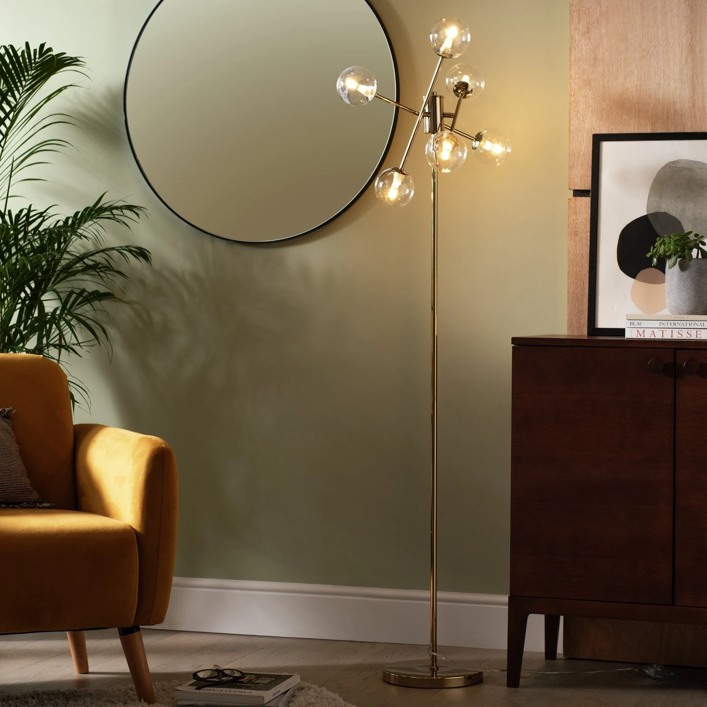 Habitat Glam 6 Light Glass Floor Lamp – Gold 1 Habitat Glam 6 Light Glass Floor Lamp – Gold