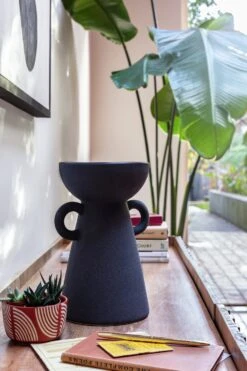 Habitat Large Ceramic Vase With Handles - Black -Cooking and dining Shop 9509131 R Z005C