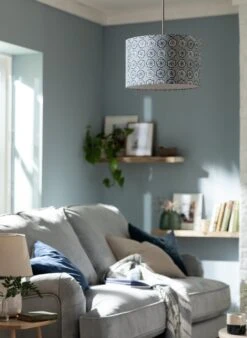 Habitat Country Floral Printed 30cm Drum Shade - Grey -Cooking and dining Shop 9521322 R Z003C