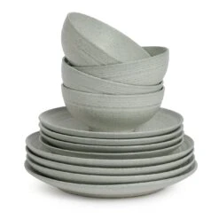 Habitat Textured Ripple 12 Piece Dinner Set - Chalk -Cooking and dining Shop 9529764 R Z002A
