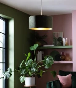 Habitat Gaia Velvet & Foil 40cm Drum Shade - Chive -Cooking and dining Shop 9602564 R Z002C