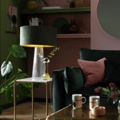 Habitat Gaia Velvet & Foil 40cm Drum Shade - Chive -Cooking and dining Shop 9602564 R Z003C