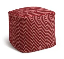 Kaikoo Durrie Cotton Footstool - Red & White -Cooking and dining Shop 9604139 R Z002A