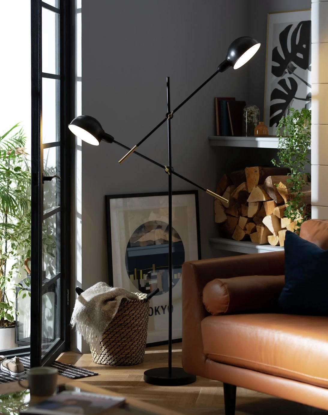 Habitat Jalonee Double Arm Floor Lamp - Black & Brass 1 Habitat Jalonee Double Arm Floor Lamp - Black & Brass